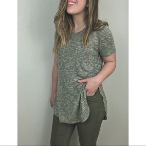 Textured Green Split Sides T-Shirt